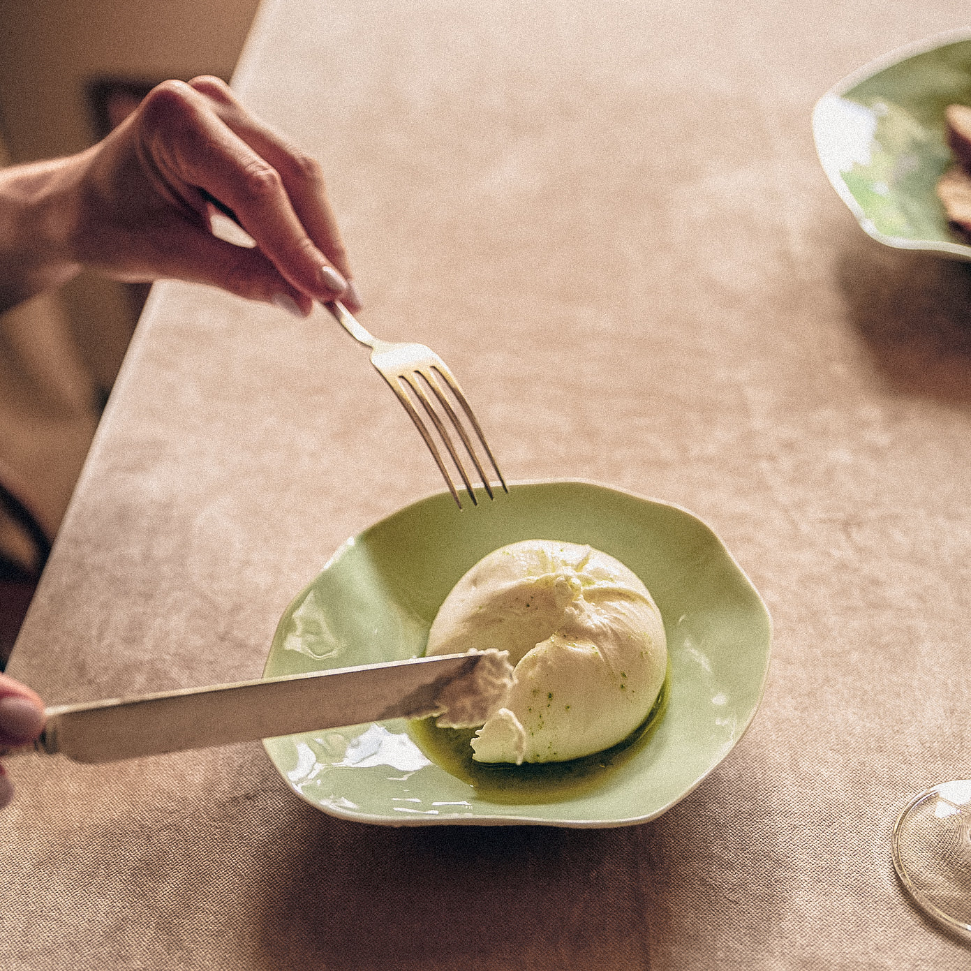 Handmade Limoges porcelain green plate