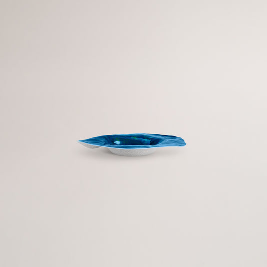 Handmade Limoges porcelain blue deep dinner plate